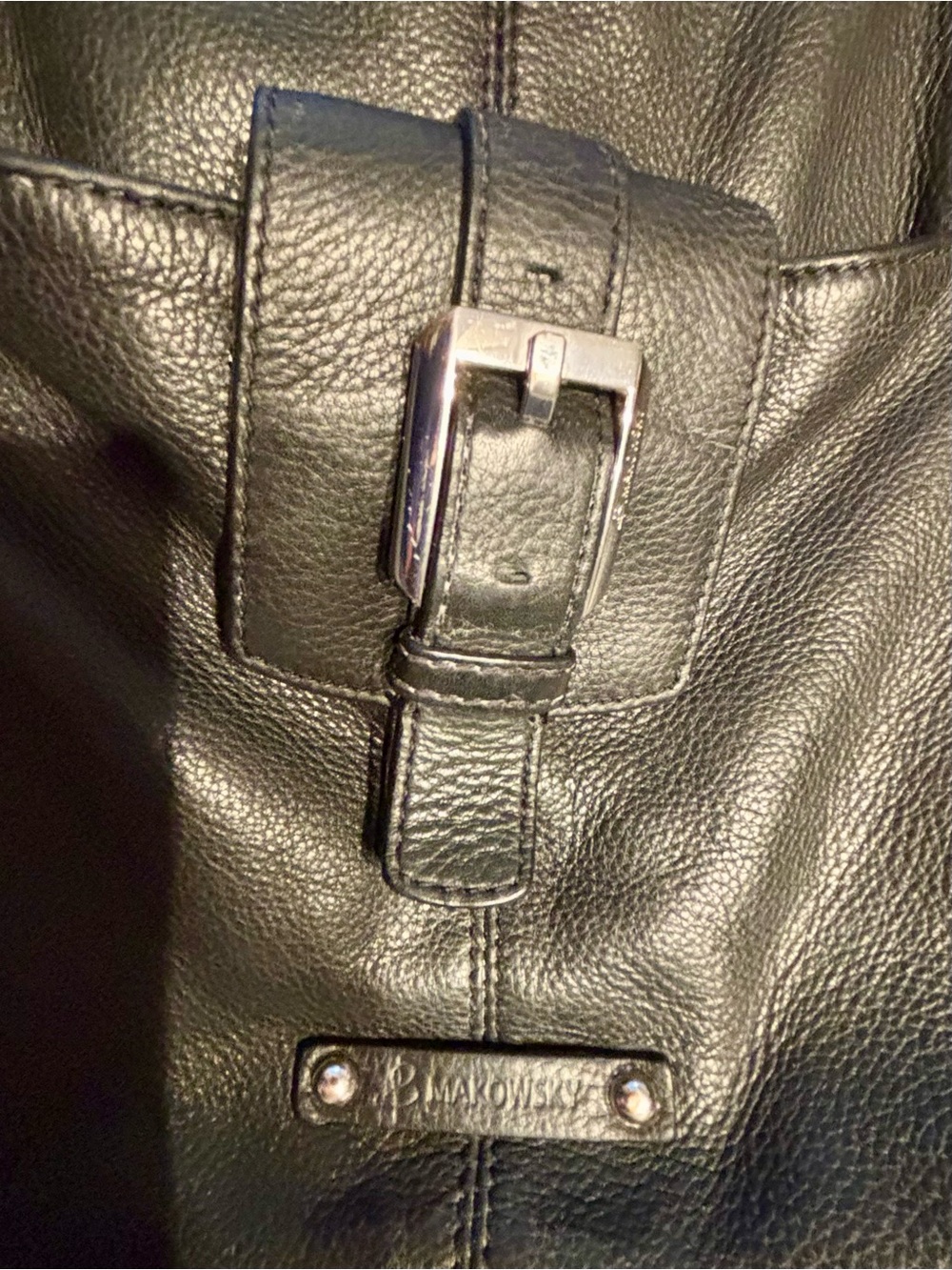 b. makowsky Black Leather Womens Buckle Shoulder Bag vintage
